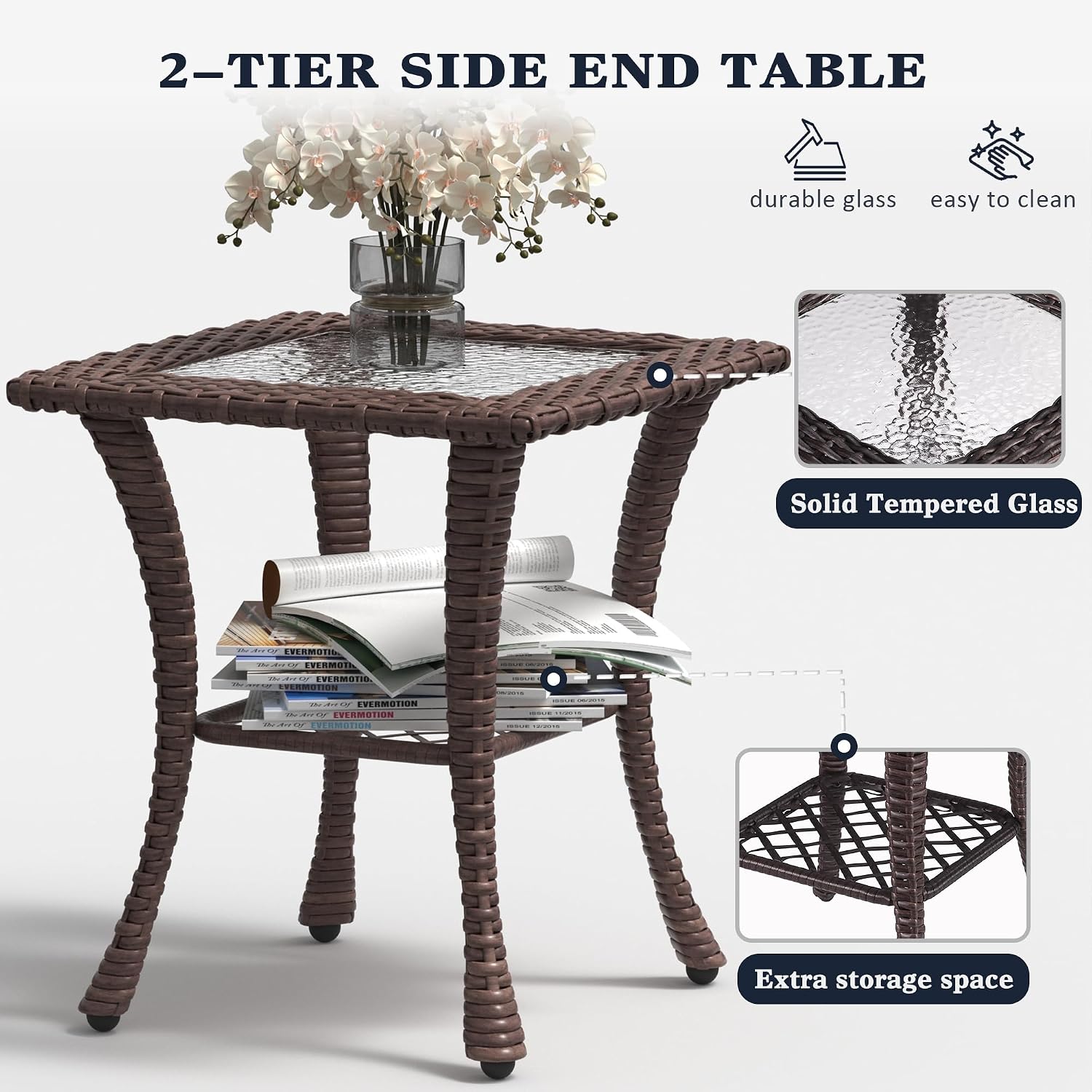 LayinSun 5 Pieces Outdoor Patio Furniture Set, Rattan Wicker Swivel Rocker Chairs Sets with Ottomans, Swivel Glider Chairs, and Coffee Table