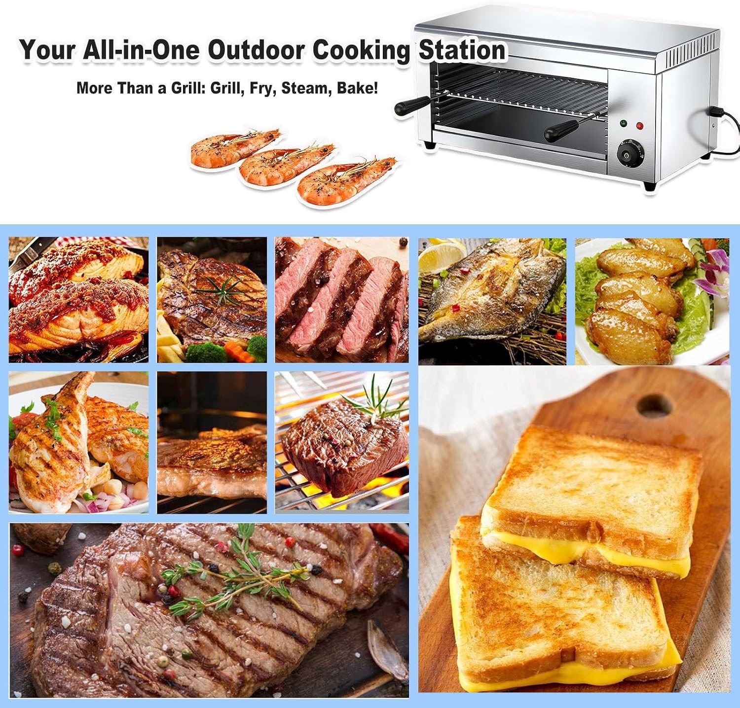 Family Indoor Electric Grill, 2000W & 30L With 4 Adjustable Racks - Healthy No-Smoke Grilling, 50-300°C Thermostat, Stainless Steel, Perfect For Roasts And BBQ