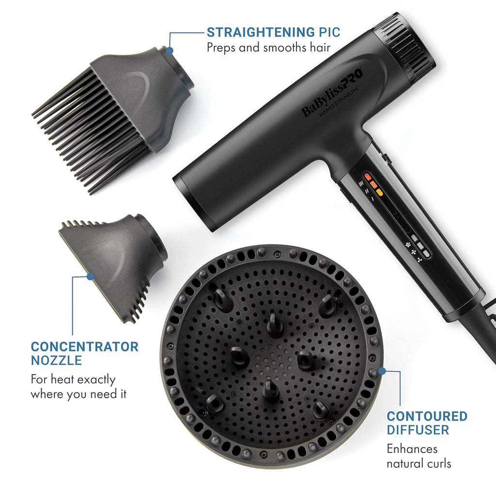 BaBylissPRO Nano Titanium Professional Nano Light Ionic Dual-Voltage Lightweight Hair Dryer