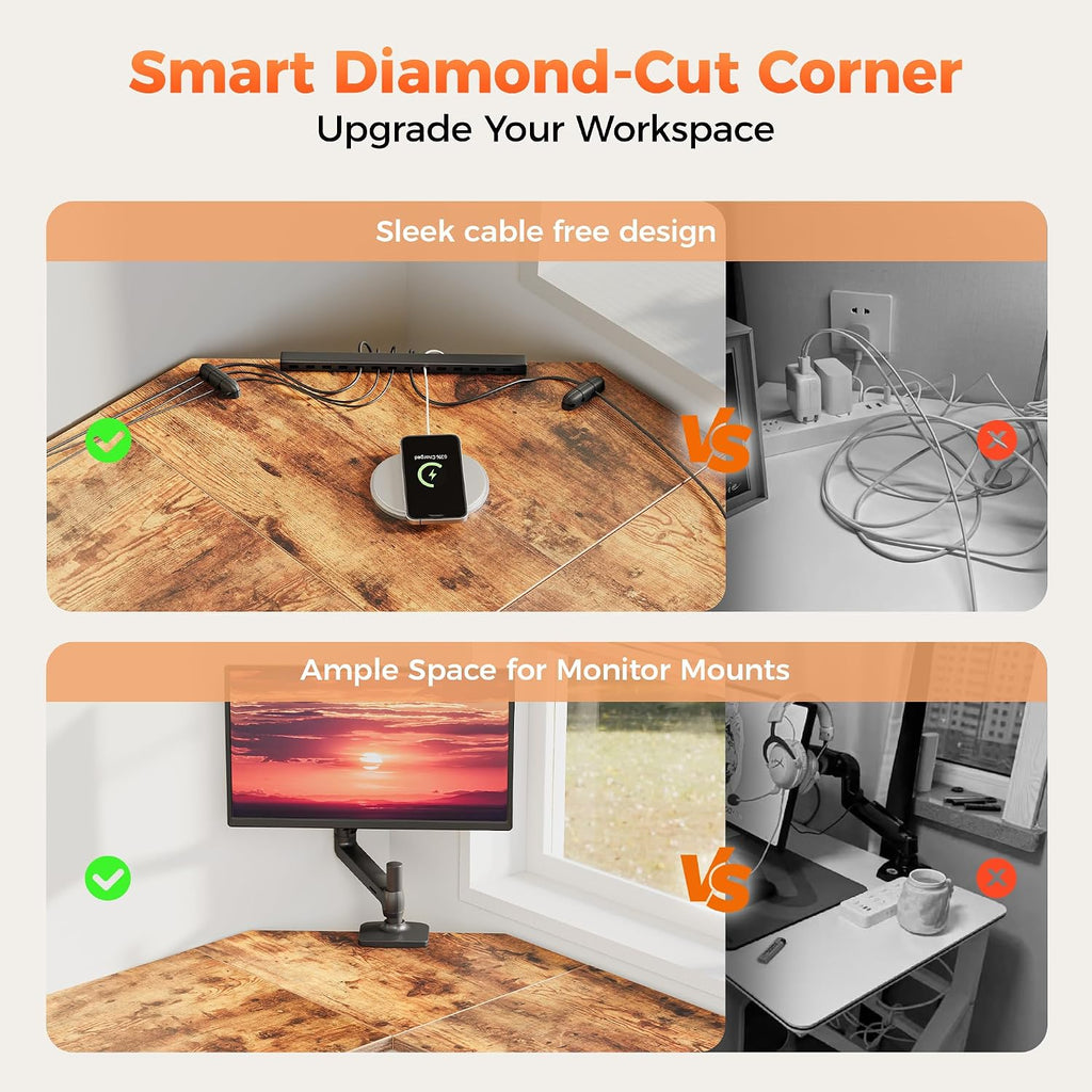 Mericonia 66 inch Large L Shaped Desk, Simple Corner Gaming Desk with CPU Stand & Hooks, Computer Desk for Home, Bedroom & Office Workspace, Dark Brown
