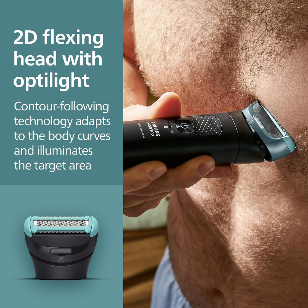 Philips Norelco Body Groomer 9000 Series, Body Hair Trimmer for Men & Intimate Shaver System with UV Cube Cleaner & Adjustable Back Attachment, 100% Showerproof, BG9480/50