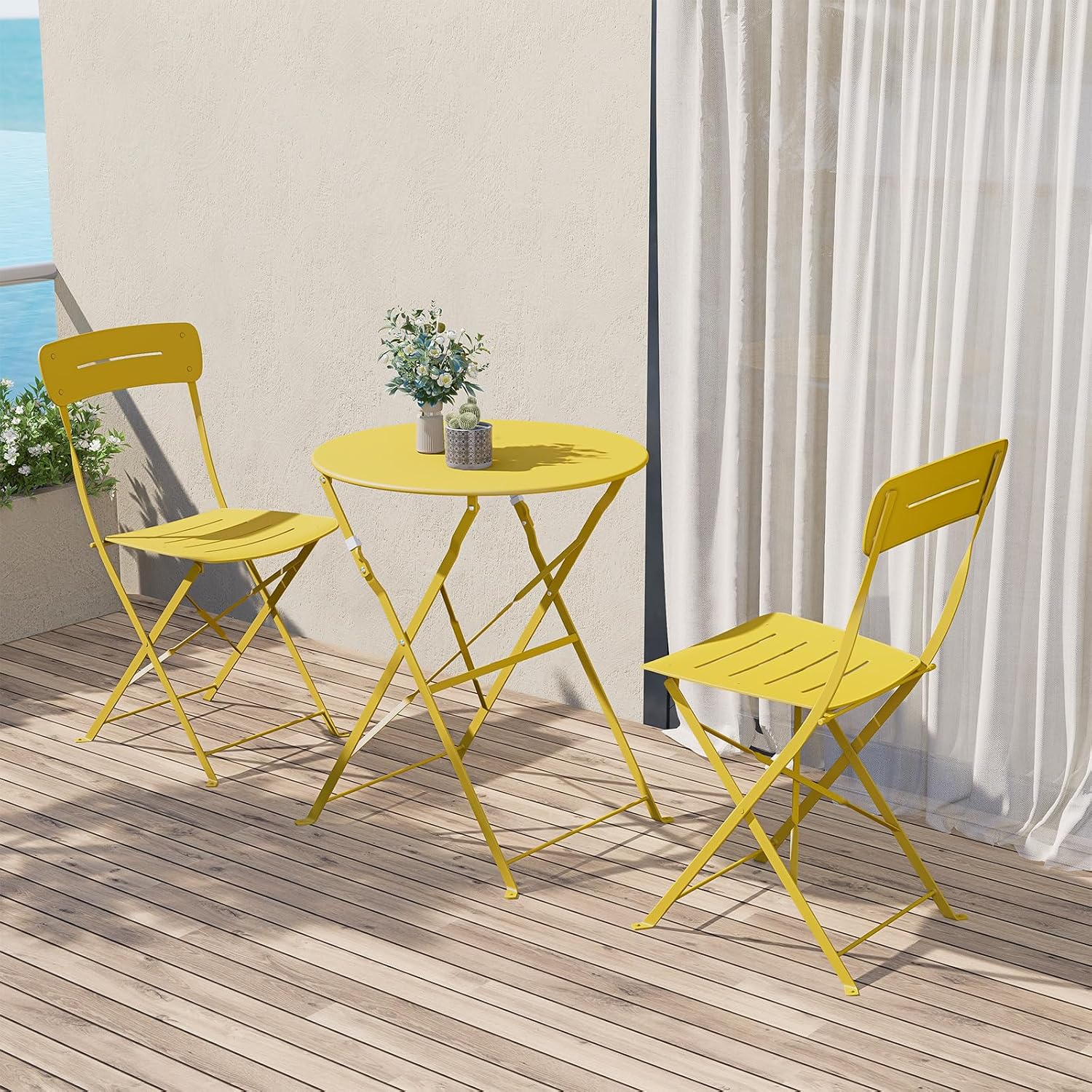 Grand patio Premium Frame Patio Bistro Set, Colorful Folding Outdoor Patio Furniture Sets, 3-Piece Patio Table and Chair Set, Yellow