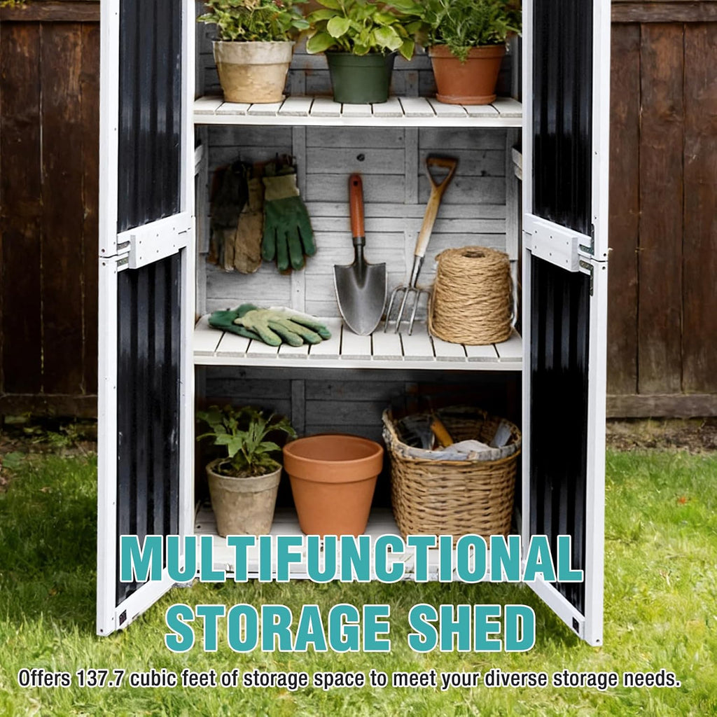 5FT Outdoor Storage Shed with 3-Level Adjustable Shelves – Durable, Weather-Resistant & Secure Storage Solution for Patio, Garden & Garage (White)