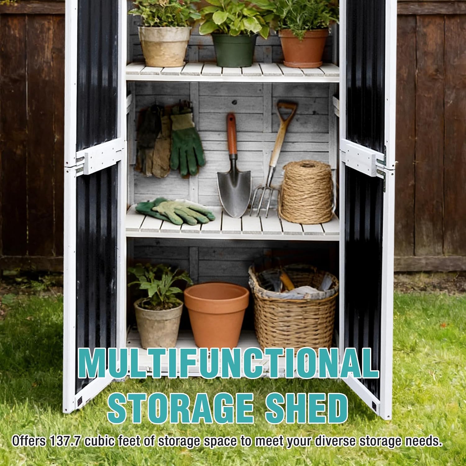 5FT Outdoor Storage Shed with 3-Level Adjustable Shelves – Durable, Weather-Resistant & Secure Storage Solution for Patio, Garden & Garage (White)