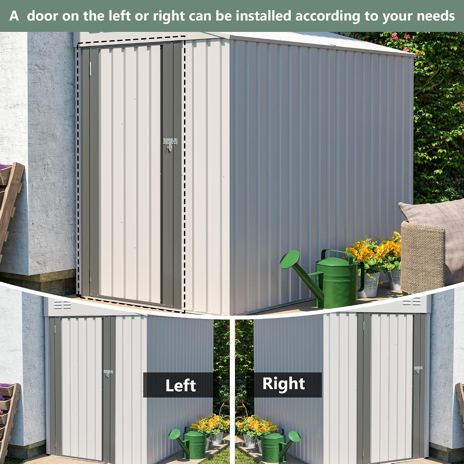 4 × 7 FT Lean to Storage Shed, Outdoor Metal Wall Side Bike Mower Sheds & Outdoor Storage Cabinet, Lockable Tool Organization Shed for Garden Patio