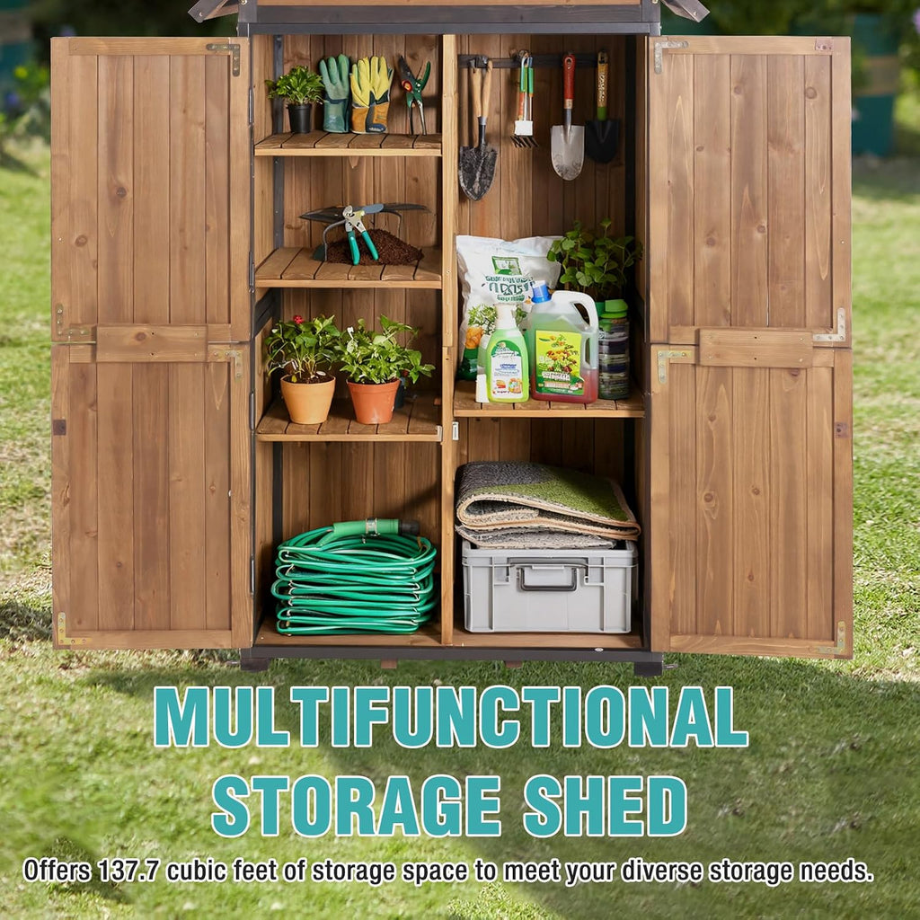 Sheds Outdoor Storage,Garden Shed with Metal Frame Structure and Adjustable Shelves,Large Capacity Storage Tool Cabinet Box for Backyard Garden Patio Lawn (Brown)
