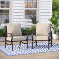 MFSTUDIO Metal Patio Conversation Sets, Outdoor Furniture Sofas Set of 2, 2 Pieces Durable Steel Frame Patio Chairs with 5.8' Beige Cushions for Patio Garden Backyard Balcony