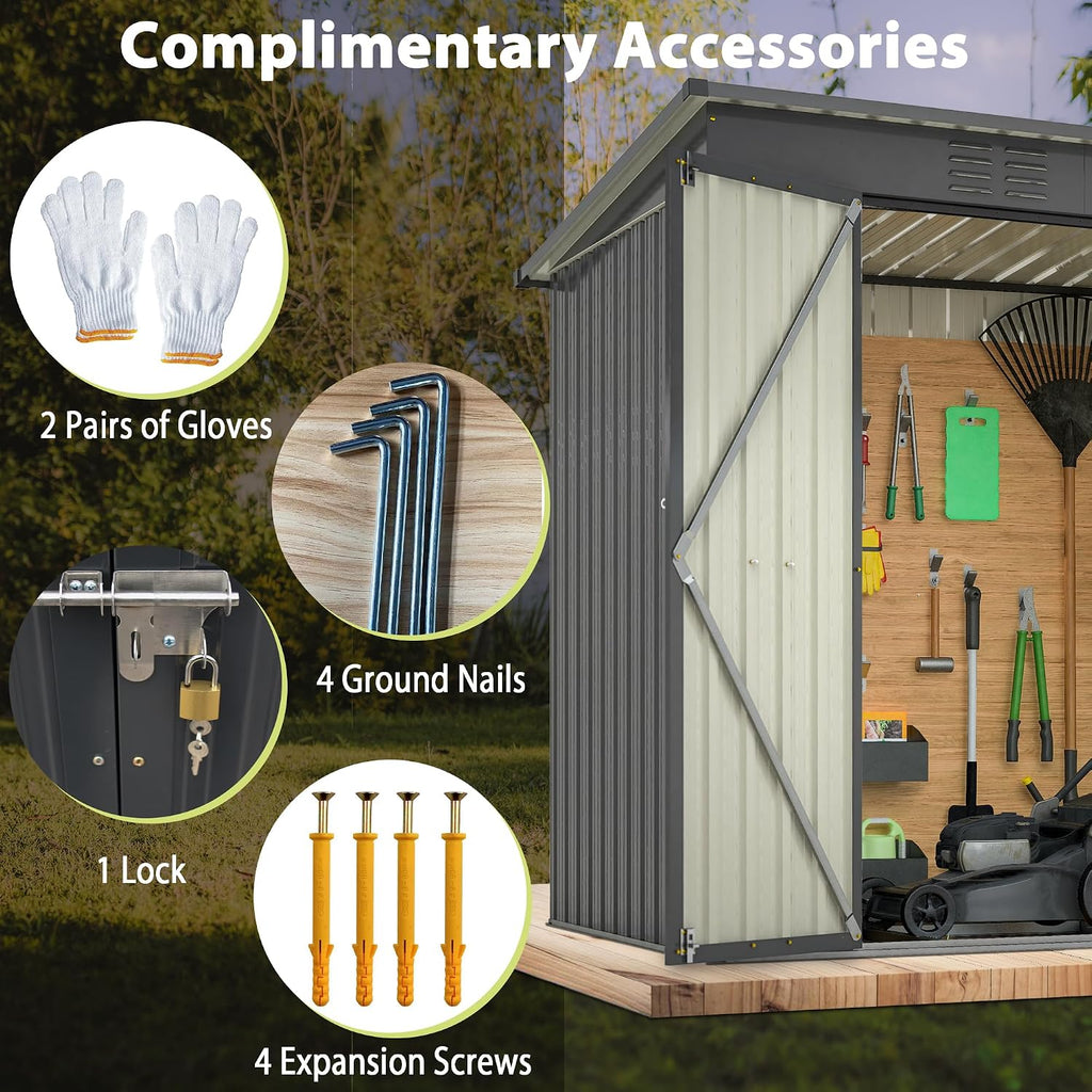 4x6 ft Metal Shed Outdoor Storage Shed,Metal Steel Utility Tool Shed Storage House with Double Lockable Doors and Air Vent for Backyard Garden Patio Lawn Dark Gray
