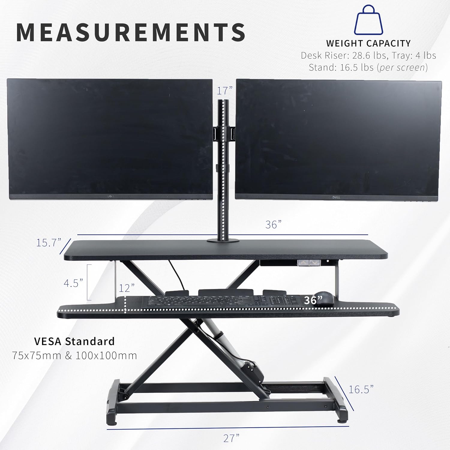 VIVO Electric Height Adjustable 36 inch Standing Desk Converter with Dual Monitor Stand for 13 to 30 inch Screens, Sit Stand Monitor Mount and Desk Riser, Black, DESK-KIT-VE36B2
