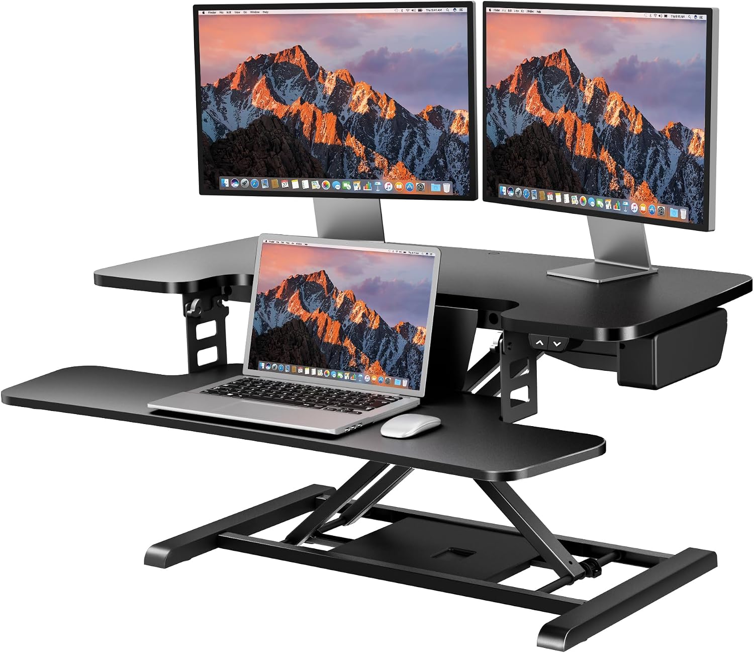 SANODESK 35' Electric Standing Desk Converter,Height Adjustable Riser for Office Home, Monitor and Laptop Workstation with Large Keyboard Tray, Black Color