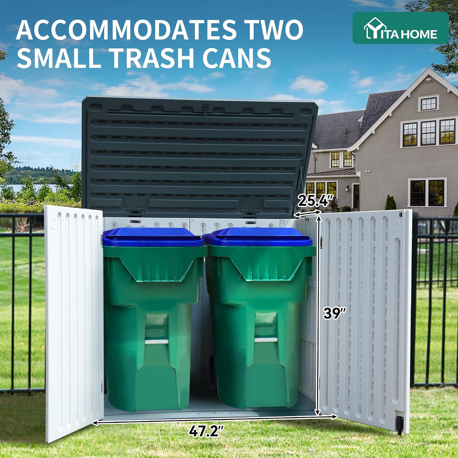 YITAHOME 35 Cu Ft Horizontal Weatherproof Storage Shed Without Shelves, Outdoor Lockable Resin Unit for Tools and Gear, Simple Assembly (Light Gray)