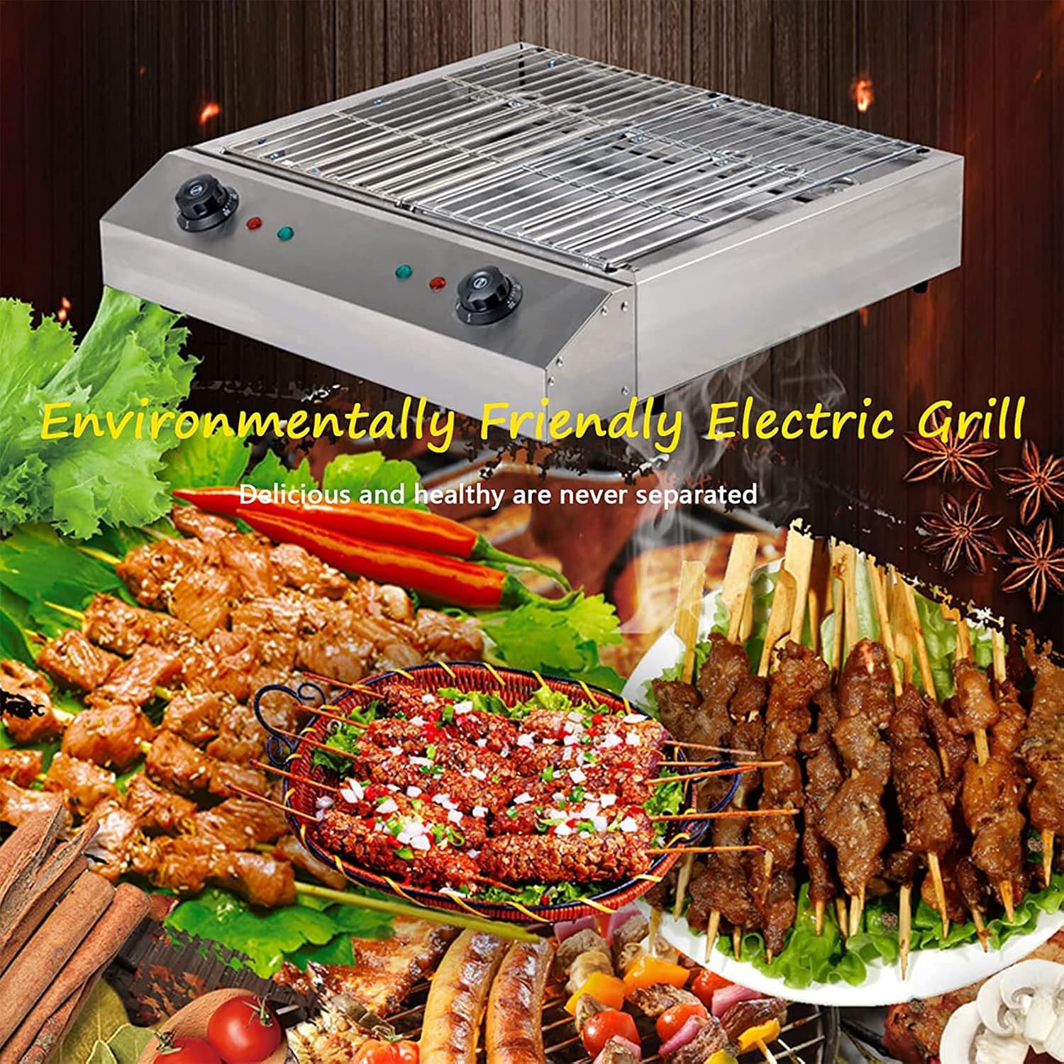 KnoRRs Electric Table Top Griddle, Electric Smokeless Portable BBQ Barbecue Grill Indoor Cooking Grill with Water Filled Drip Tray Temperature Control, Kebab Grill, Safe Griddle for Indoor (Small)