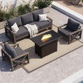 UDPATIO Aluminum Patio Furniture Set, Faux Wood Grain Modern Outdoor Furniture, 6' Cushions Metal Patio Conversation Sofa with Fire Table for Poolside Deck, 6 PCS, Dark Grey(Include 600D Covers)