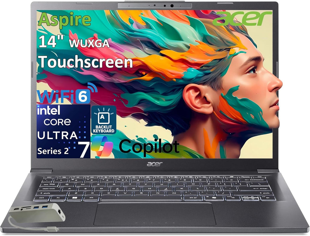 Acer Aspire 14 Laptop Computer, Intel Core Ultra 7 258V, 32GB LPDDR5X, 2TB PCIe SSD, 14' WUXGA IPS Touchscreen, Intel ARC 140, AI Copilot+ PC, WiFi 6E, Backlit Keyboard, Windows 11 Home, Type-C HUB