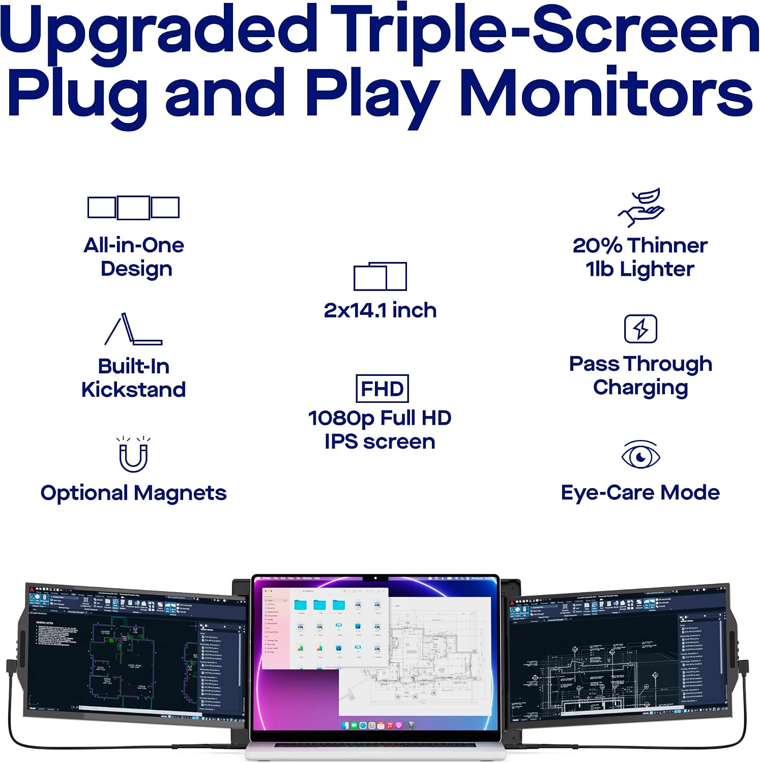 Mobile Pixels Trio Max Portable Monitor, The On-The-Go Dual-Screen Laptop Monitor, 14' Full HD IPS Display, USB A/Type-C, Plug and Play, Sleek Design (1pc 14' Trio Max)