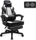 Big and Tall Gaming Chair for Adults, Heavy Duty Computer Chair with Footrest, Video Game Chair, Massage Lumbar Support, Wide Seat High Back Reclining Desk Chair, White