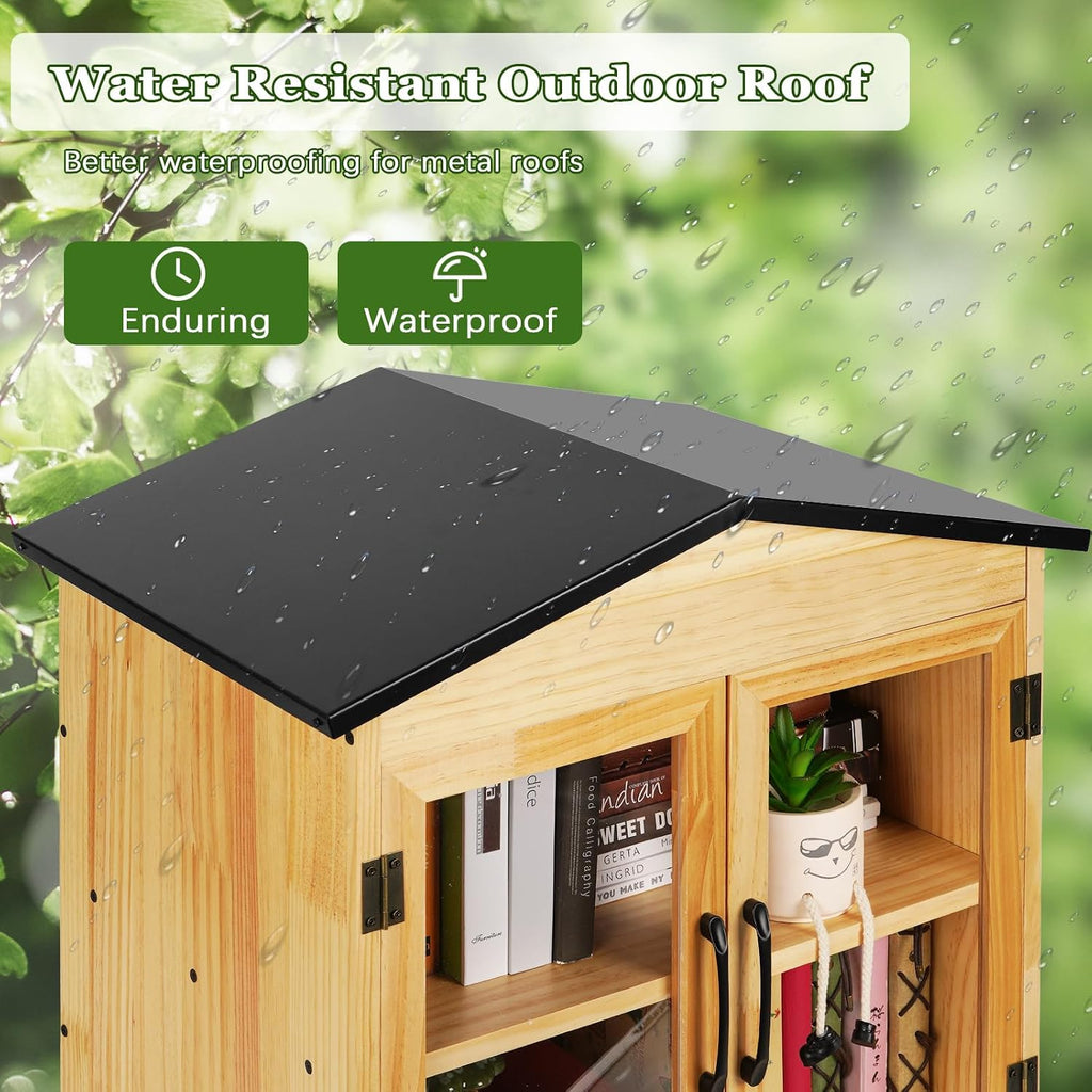 Outdoor Library Outdoor Book Box Storage Small Wooden Cabinet Little Literature Box for Neighborhoods Community and Schools Sharing Books, Flyers, Newspapers, Food and Art (D)