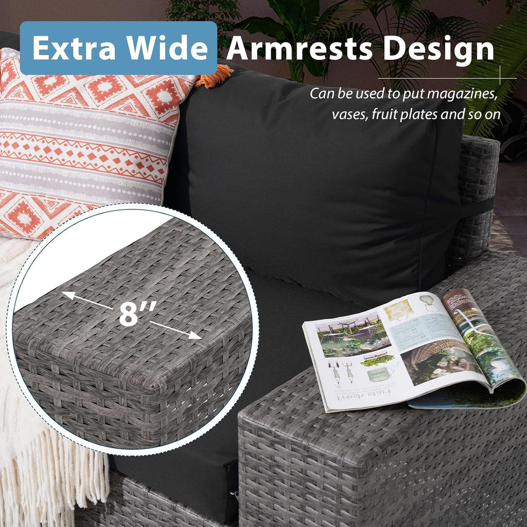 JOIVI 6 Piece Outdoor Patio Furniture Set - Wicker Sofa with Coffee Table, Powder-Coated Frame & Handwoven PE Rattan for All-Weather Durability, Ideal for Parties
