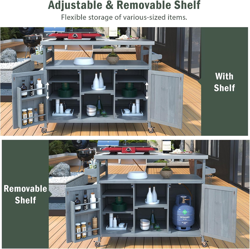 50.25' W Grill Cart with Stainless Steel Tabletop - Outdoor Storage Cabinet for BBQ, Bar Patio Kitchen Island with Ample Storage and Lockable Wheels