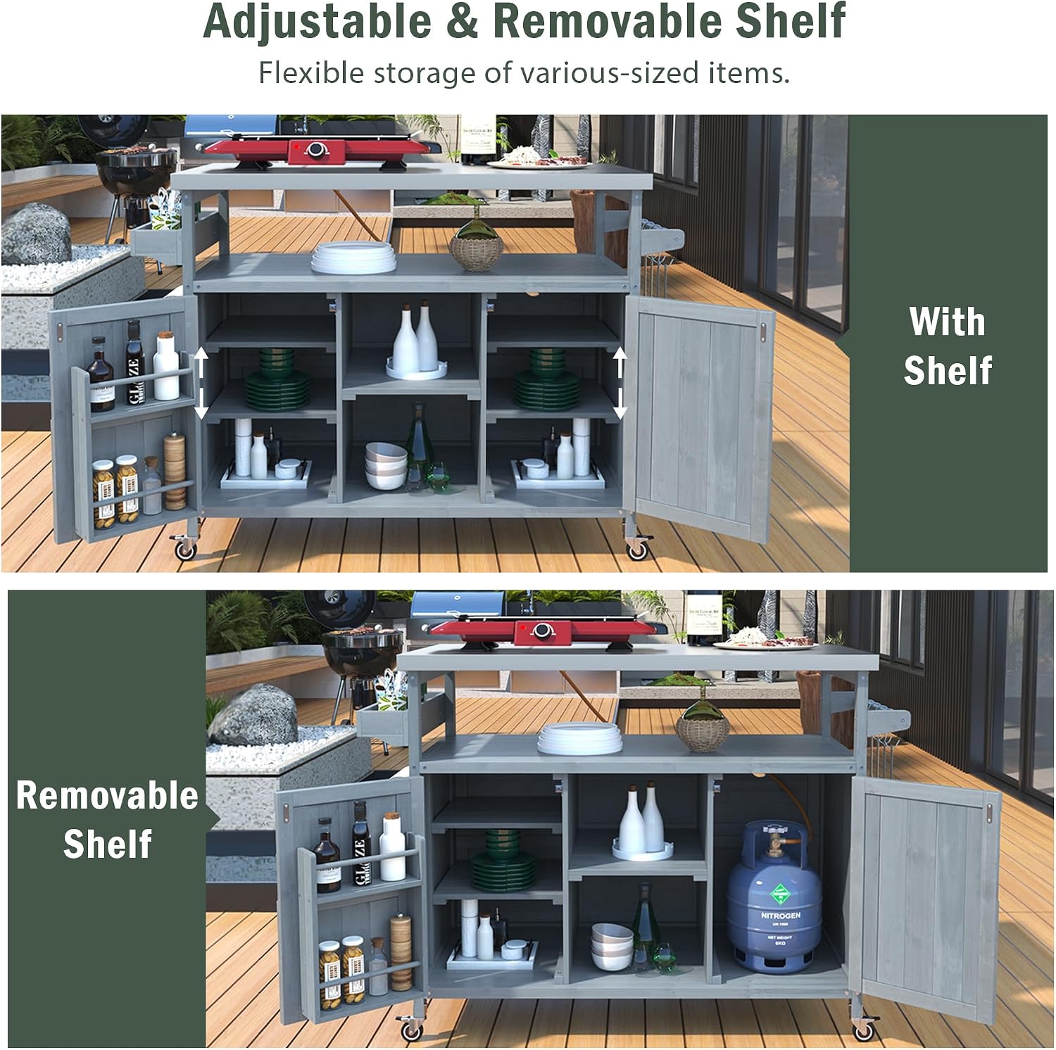 50.25' W Grill Cart with Stainless Steel Tabletop - Outdoor Storage Cabinet for BBQ, Bar Patio Kitchen Island with Ample Storage and Lockable Wheels