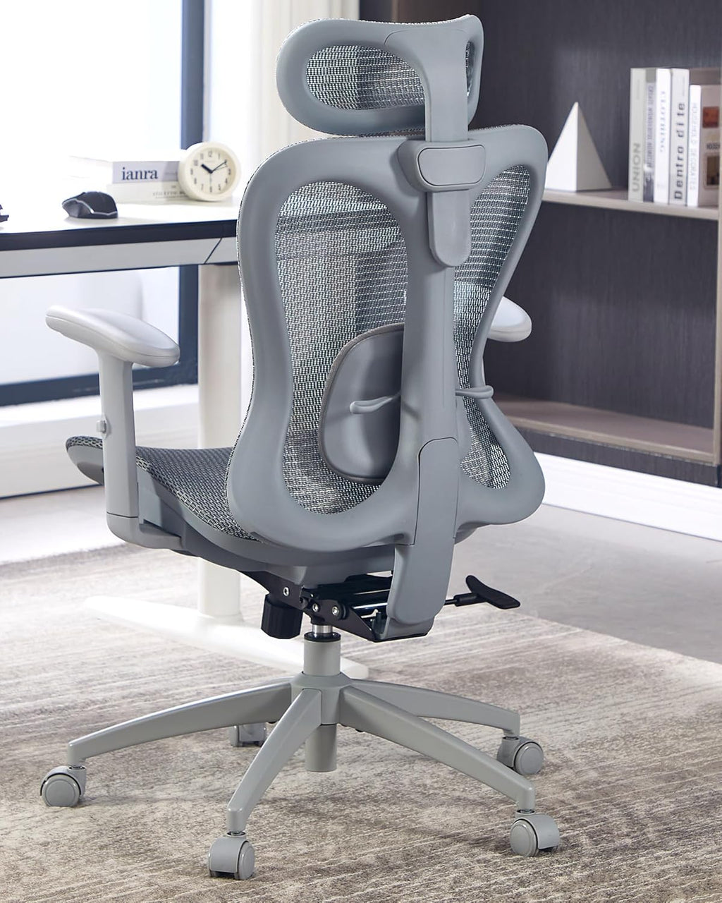 amseatec Ergonomic Office Desk Chair, Comfortable Computer Gaming Chair, Breathable Mesh Back & Seat, Adjustable Armrest & Headrest, Lumbar Support, Butterfly Design for Home Office, Gray