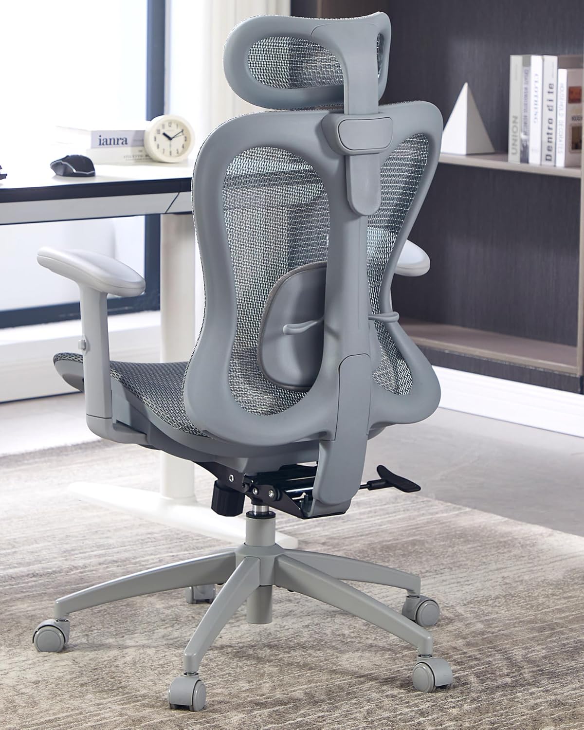 amseatec Ergonomic Office Desk Chair, Comfortable Computer Gaming Chair, Breathable Mesh Back & Seat, Adjustable Armrest & Headrest, Lumbar Support, Butterfly Design for Home Office, Gray