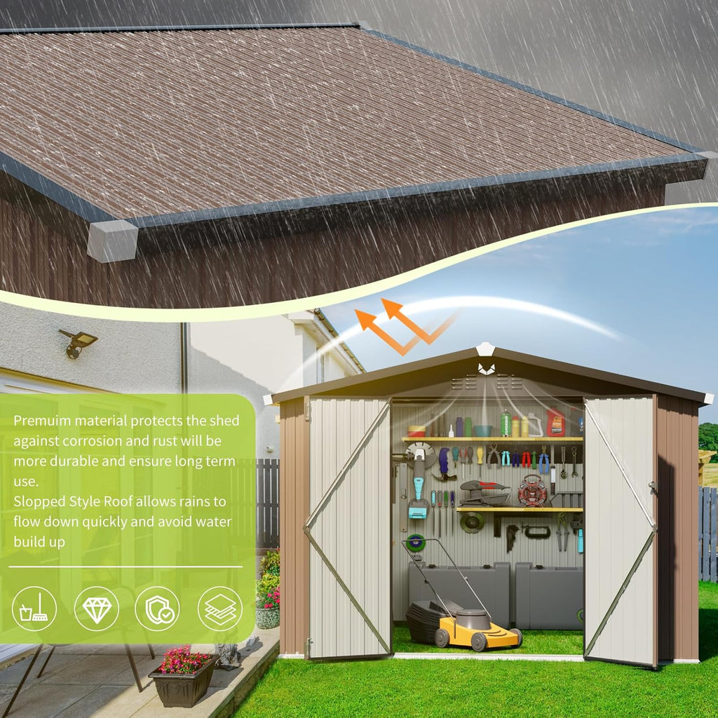 Metal Storage Shed,10x8 Outdoor Storage Building,Large Backyard Sheds with Lockable Doors,Waterproof Outside Storage Sheds with Lockable Doors(Floor Not Included)