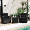 RELAX4LIFE 3-Piece Patio Furniture Set - Wicker Rattan Bistro Sofa Set with Glass Top Coffee Table, Washable Cushions for Porch, Balcony, Backyard, Poolside, Outdoor Conversation Set (Black)