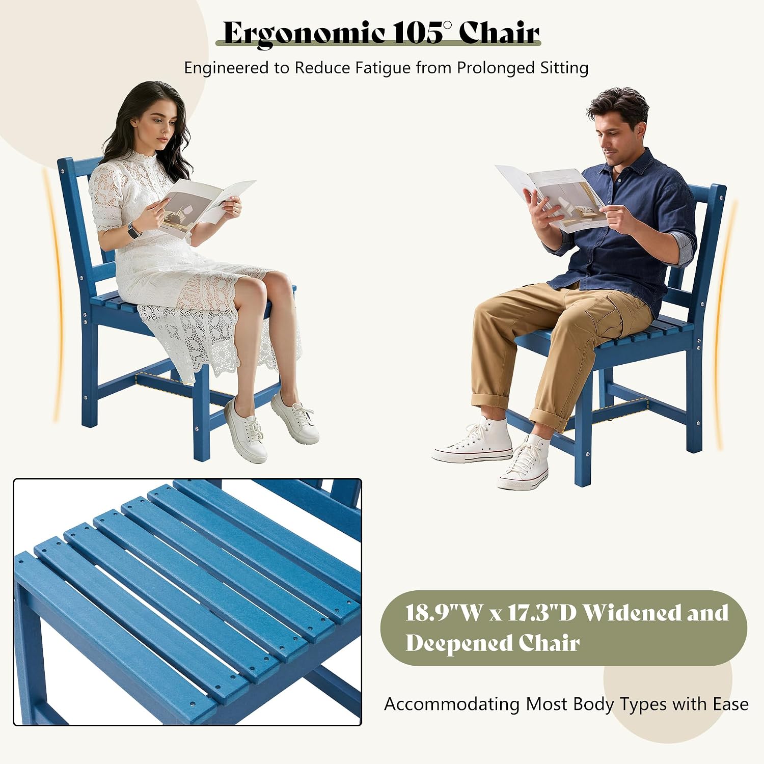 AMERLIFE 5 Piece HDPE Outdoor Dining Table & Chairs Set, All-Weather Patio Table and Chairs Set Furniture with Umbrella Hole for Garden, Backyard, Poolside, Seaside, Blue