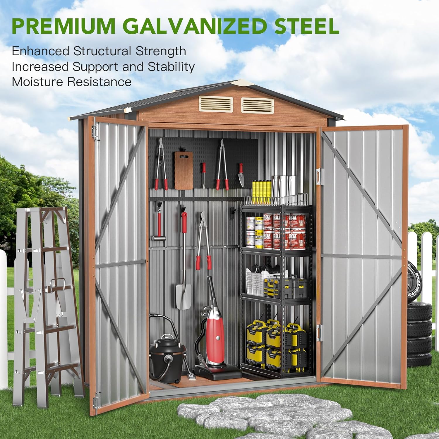 Outdoor Storage Shed, 5x3 Ft Metal Steel Tiny House with Lockable Door, Vertical Outside Storage Building for Garden, Backyard, Lawn, Patio Utility, Tool Storage