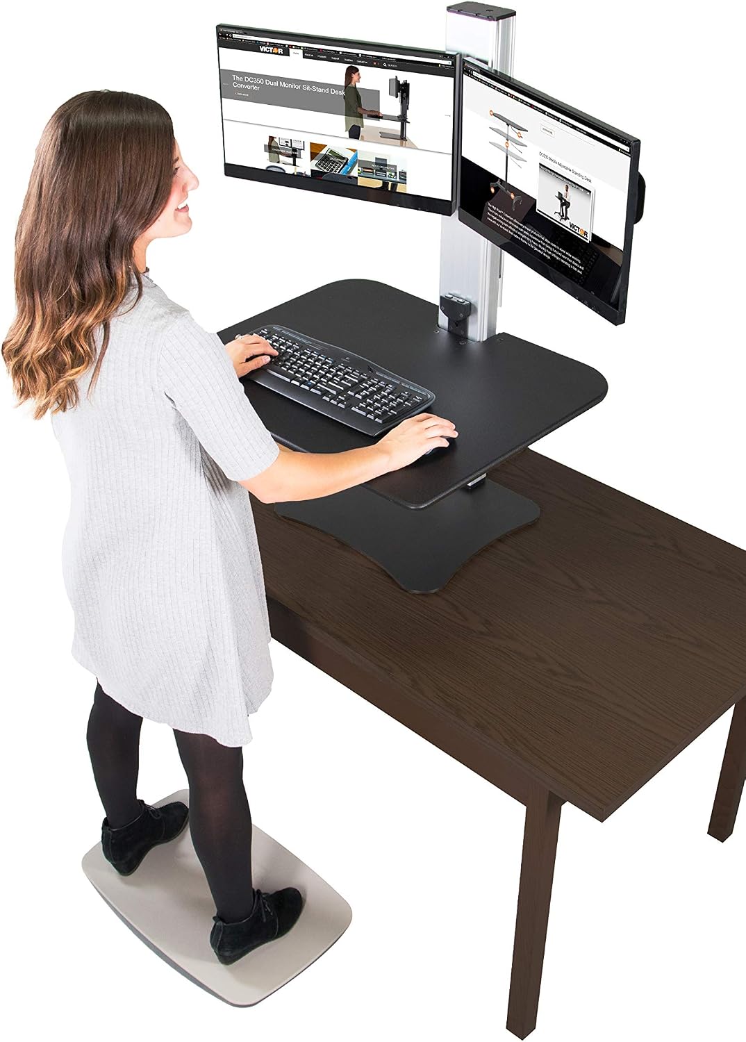 Victor Dual Monitor Electric Standing Desk Workstation, Height Adjustable Sit-Stand Converter with Dual Monitor Support, 28″ x 23″ Work Surface (DC450)