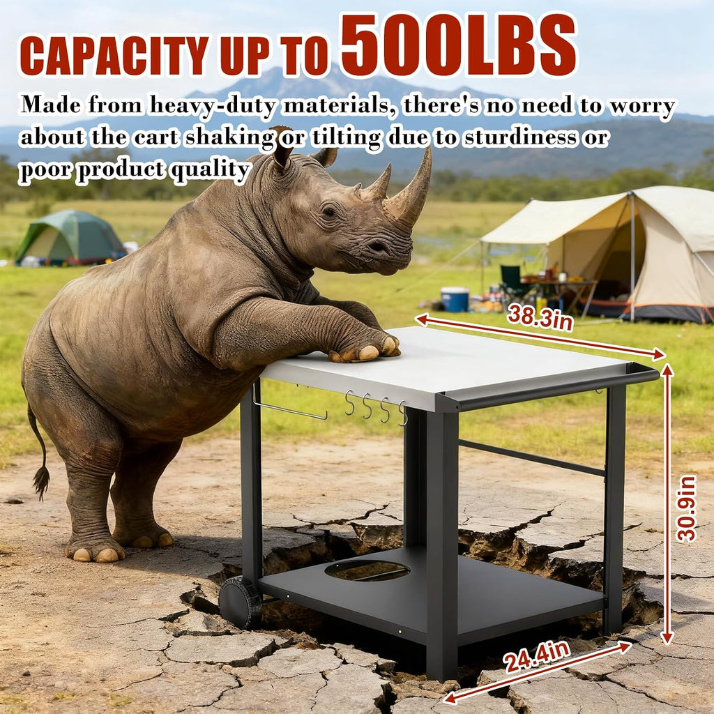 34' x 24' Movable Stainless Steel Flattop Grill Cart for Ninja Woodfire & Blackstone Griddles, Pizza Oven Table for Outside, Extra-Wide Stainless Steel Cart with Wheels for Kitchen Food Prep Table