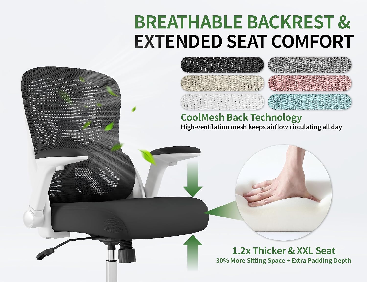 Ergonomic Office Chair - Computer Desk Chairs Comfy, Mesh High-Back Gaming Chair with Adjustable Lumbar Support, Executive Task Chair for Adults, Comfortable for Long Hours (White Black)