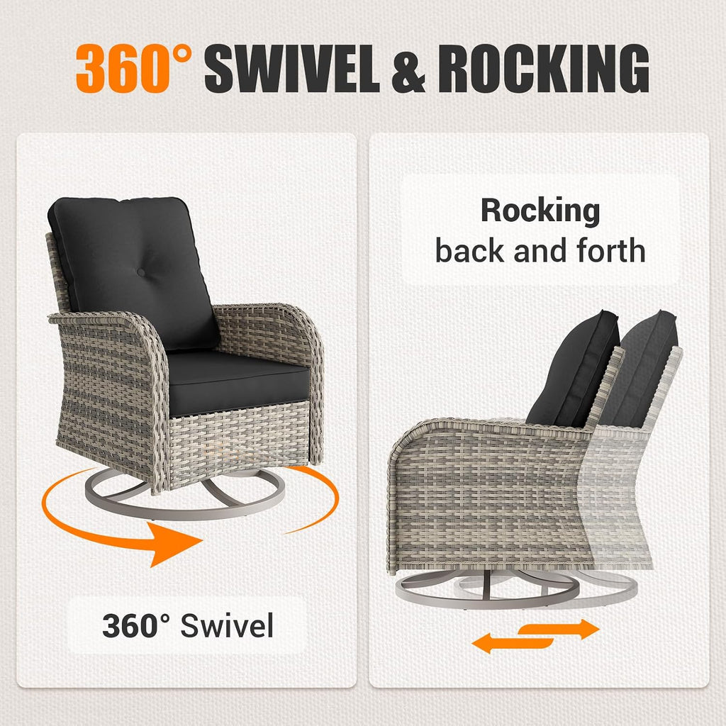 11 PCS Outdoor Patio Furniture Set with Wicker Swivel Rocker Chairs Sectional Sofa Set, Patio Conversation Set with Ottomans & Coffee Table for Garden, Backyard, Poolside, Dark Grey