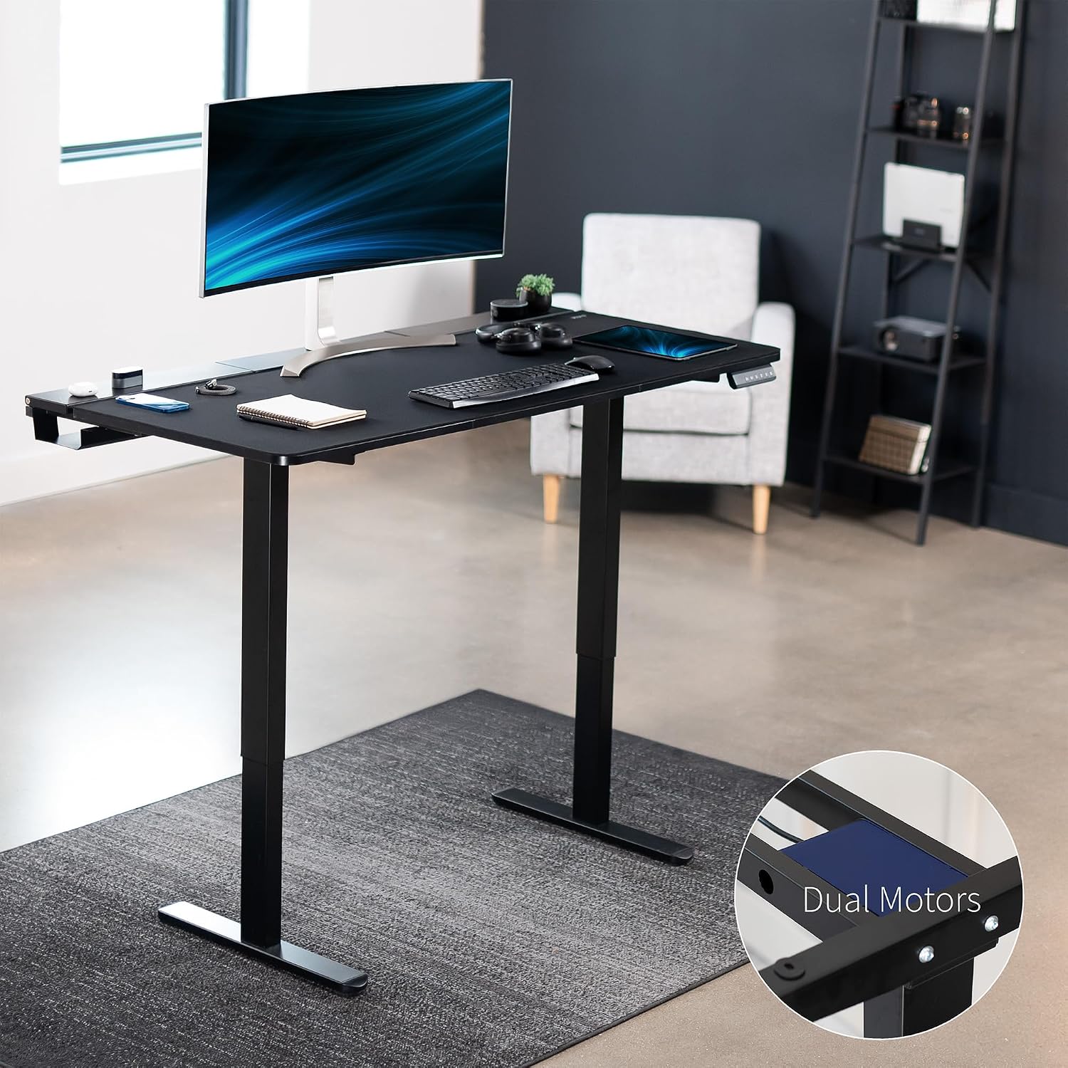 VIVO Electric 60 x 30 inch Standing Desk with Concealed Cable Trays and Full-Size Mouse Pad, Dual Motor Memory Controller Height Adjustment, Black Top Black Frame, DESK-KIT-E2B-P3B