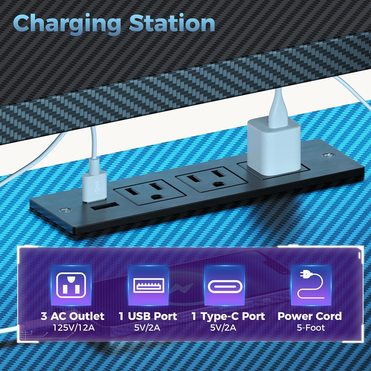 DUMOS L Shaped Gaming Desk with Shelves Storage Drawers 52'', Black Computer Desks with LED Lights Power Outlets, Office Wood Table with PC Stand Cable Management for Bedroom Dual Monitor Streaming