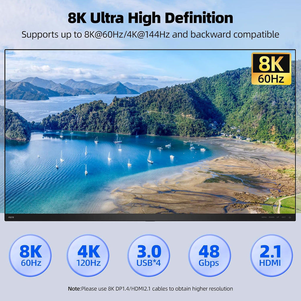 KVM Switch 3 Monitors 3 Computers 8K@60Hz 4K@144Hz, HDMI Dispalyport Triple Monitor KVM Switches for 3 PC Share 3 Monitor and 4 USB 3.0 Devices, Wired Remote, Power Adapter and USB3.0 Cables Included