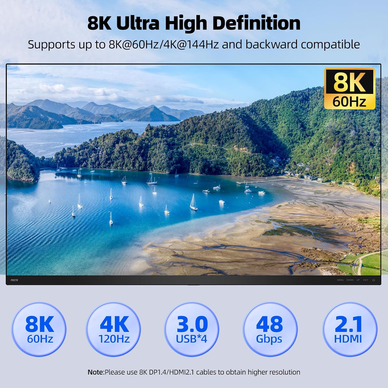 KVM Switch 3 Monitors 3 Computers 8K@60Hz 4K@144Hz, HDMI Dispalyport Triple Monitor KVM Switches for 3 PC Share 3 Monitor and 4 USB 3.0 Devices, Wired Remote, Power Adapter and USB3.0 Cables Included