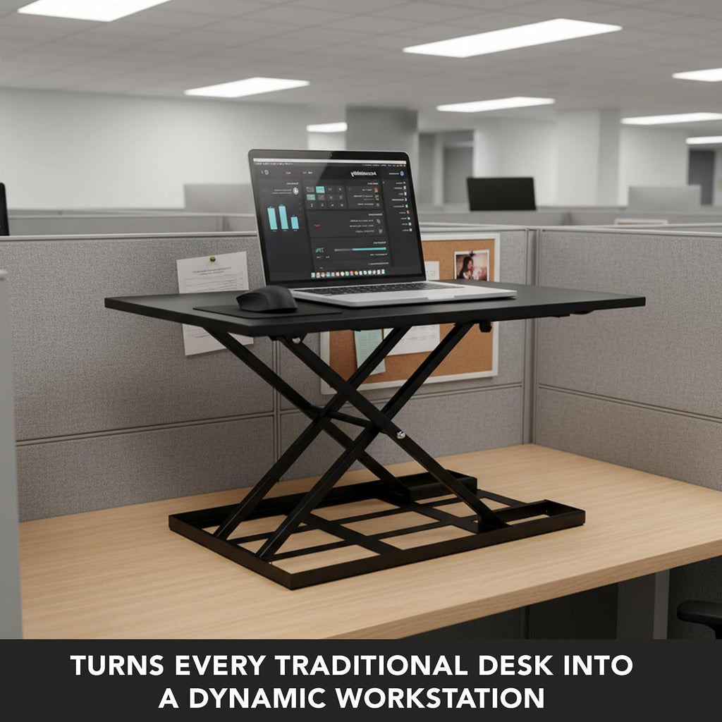 Mount-It! Standing Desk Converter 32' x 22' – Sit Stand Desk Riser with Gas Spring Lift, Slim 2.5' Low Profile, Height Adjustable Desktop Workstation, Preassembled Sit-Stand Solution for Home & Office