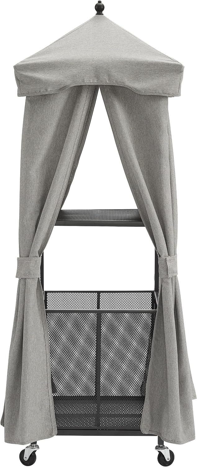 Crosley Furniture Grady Towel Valet Caddy, Covered Rolling Outdoor Storage for Pool and Hot Tub, Gray/Matte Black