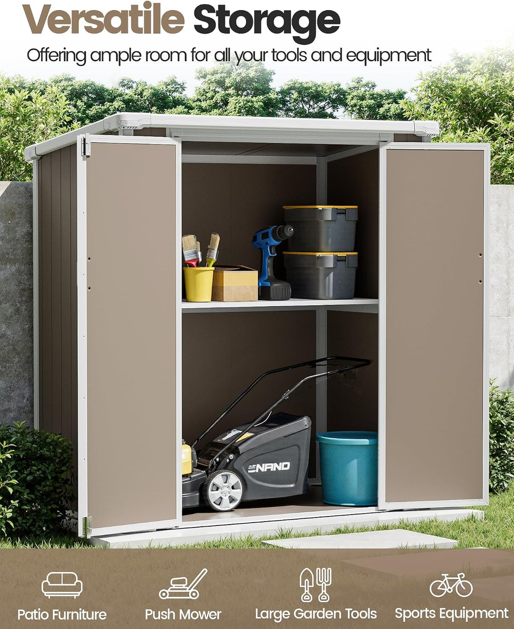5x3 Resin Garden Sheds & Outdoor Storage on Clearance, Weather-Resistant Plastic Shed with Floor and Lockable Door for Garden Tools, Lawn Mower, Bike, Backyard Organization, Warm Gray