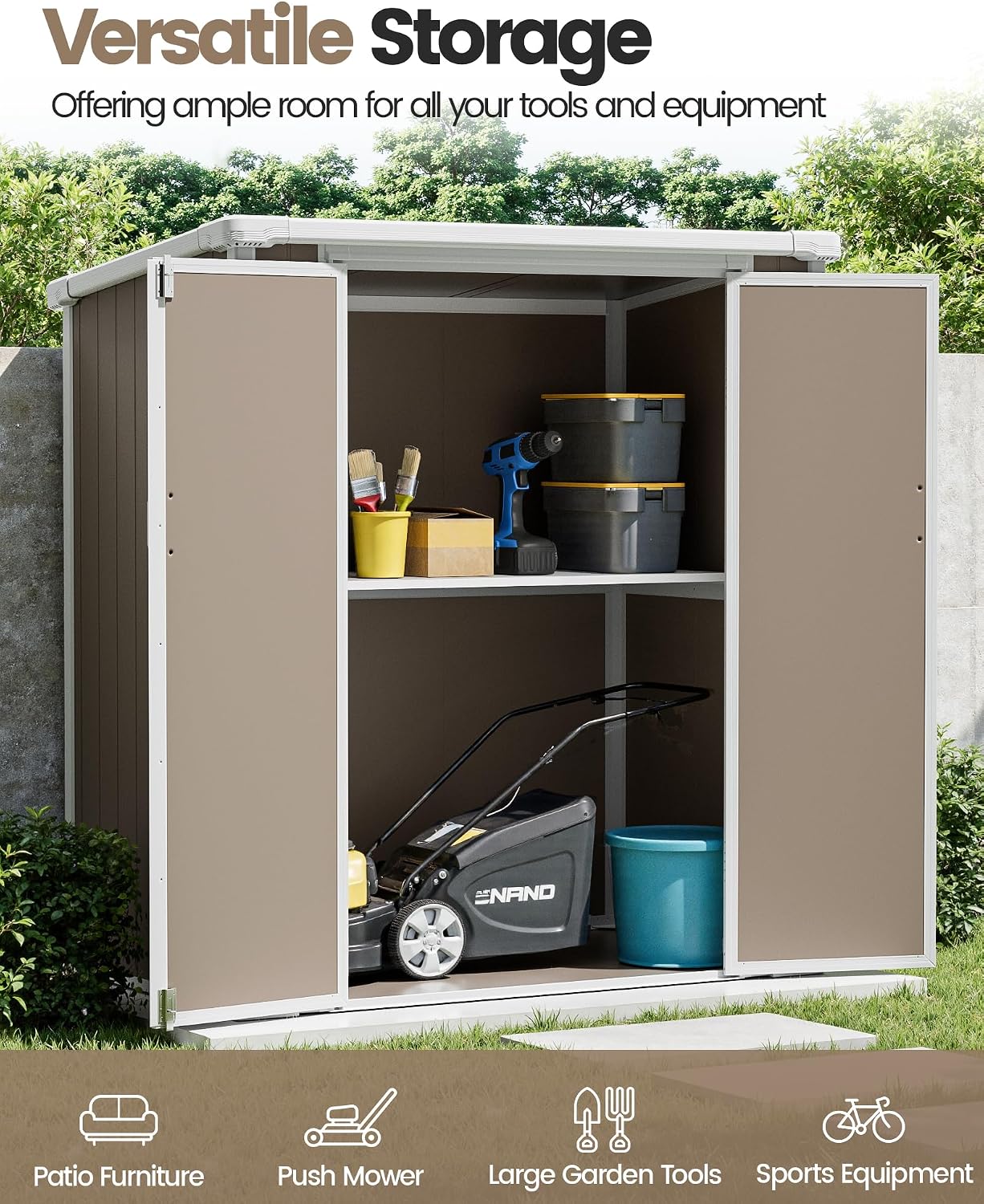 5x3 Resin Garden Sheds & Outdoor Storage on Clearance, Weather-Resistant Plastic Shed with Floor and Lockable Door for Garden Tools, Lawn Mower, Bike, Backyard Organization, Warm Gray