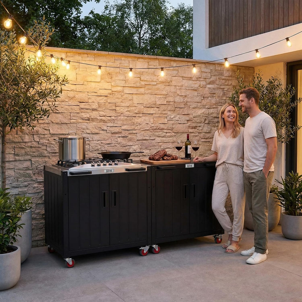 Feasto Gas Grill, Movable Outdoor Gas Stove Stainless Steel Top with Cabinet, 5 Burners with 36,200 BTUs, Outdoor Propane Grill for Outdoor Cooking, Ideal for Lawn & Garden, L35.4 x W24
