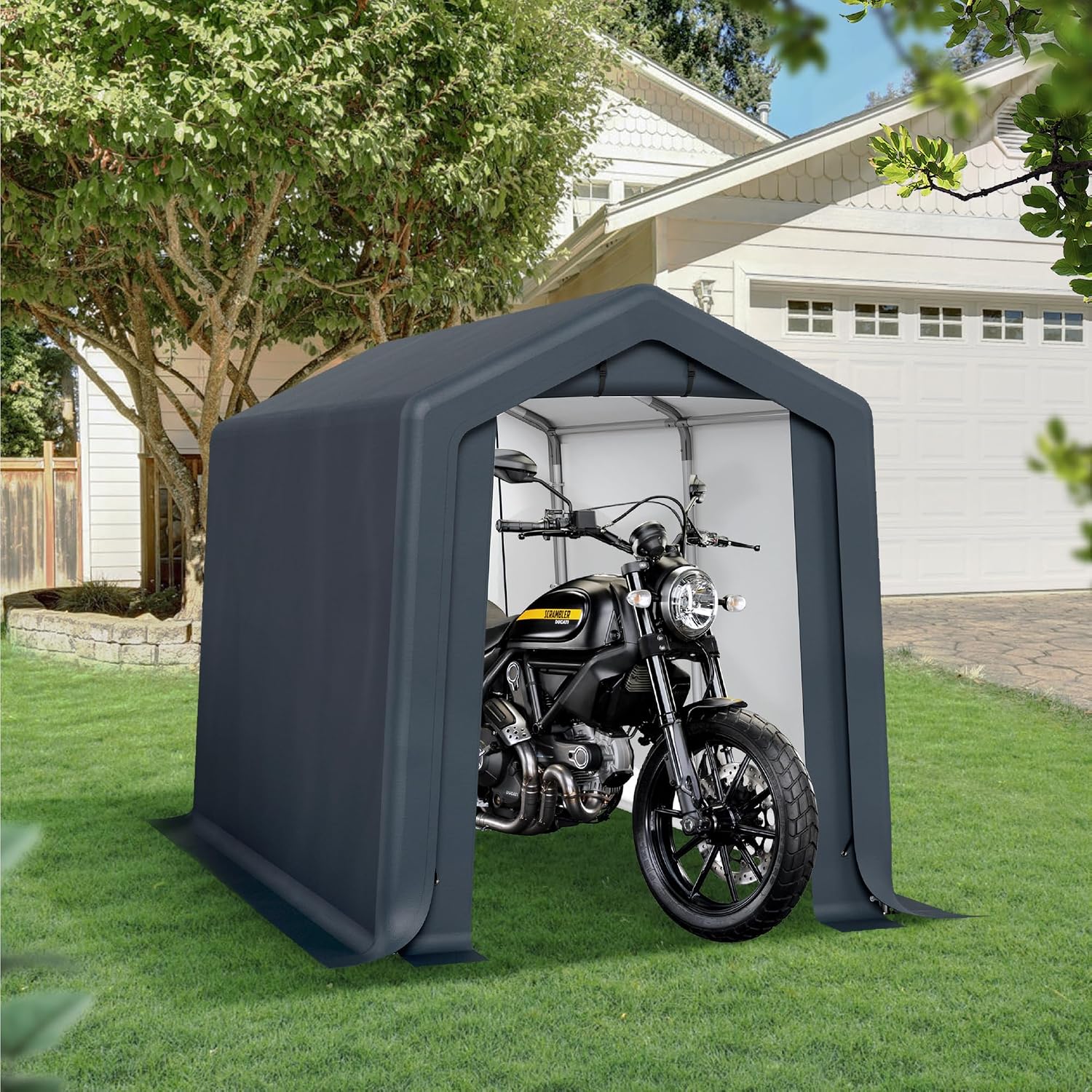 Sophia & William Outdoor Storage Shed,Carport 6x10 ft Heavy Duty, Portable Garden Yard Car Port Shelter Storage Tent Garage with Roll Up Doors and Ventilation, Grey