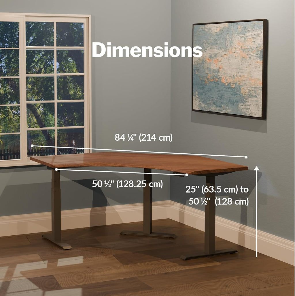 Vari Command Center Electric Standing Desk – 120° Curved Sit-Stand Gaming Desk Corner Workstation for Triple Monitors + Sloped Front Edge, 4 Height Settings, 200 lb Capacity (Walnut Top/Slate Legs)