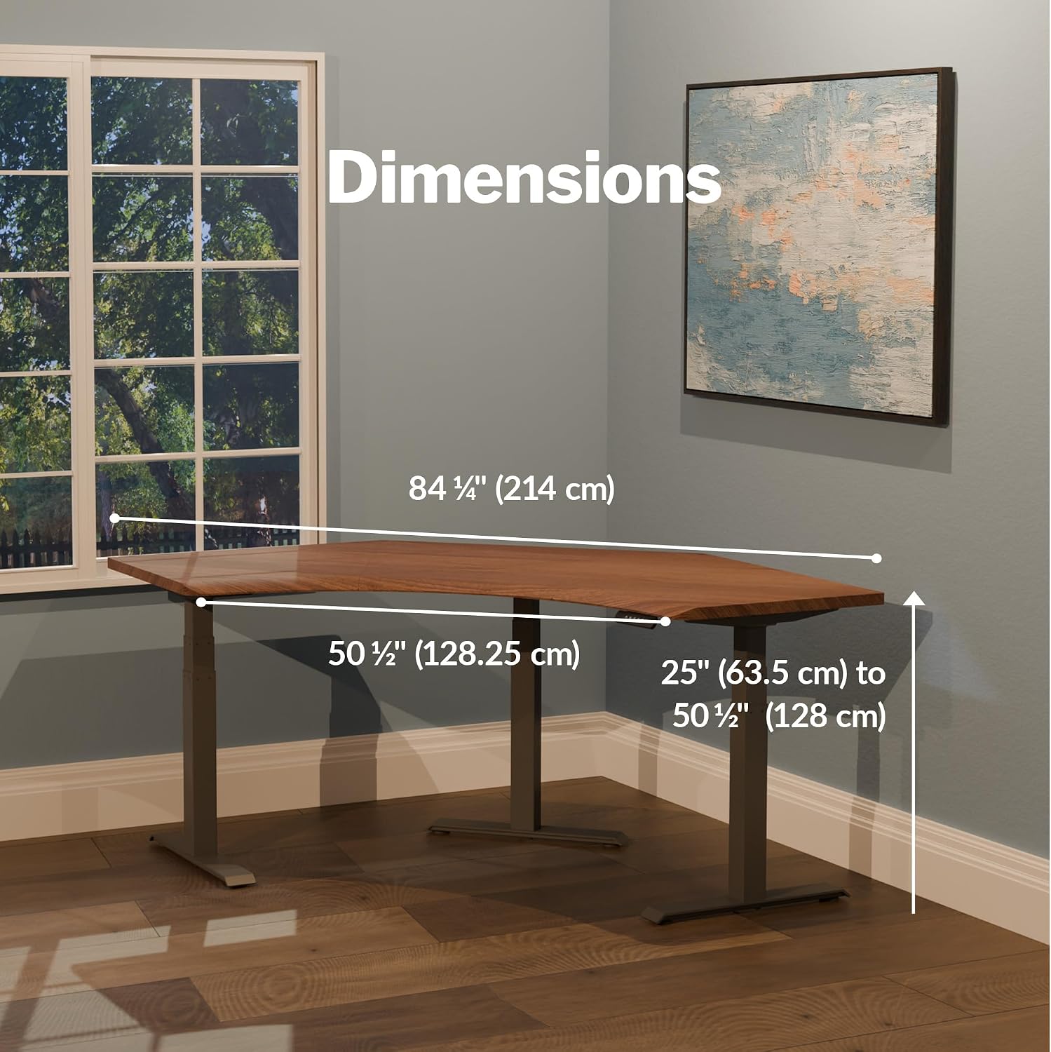 Vari Command Center Electric Standing Desk – 120° Curved Sit-Stand Gaming Desk Corner Workstation for Triple Monitors + Sloped Front Edge, 4 Height Settings, 200 lb Capacity (Walnut Top/Slate Legs)