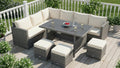Tangkula 7 Pieces Patio Furniture Set, Outdoor Sectional Rattan Dining Sofa Set with Cushions, All Weather Wicker Conversation Couch Set with Dining Table & Ottomans for Yard Garden Poolside, White