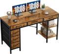 Sweetcrispy 55' Computer Desk with 6 Drawers, Home Office Gaming Desks with Storage Shelves for Bedroom, Writing Study Corner Living Room Work Table Rustic Brown
