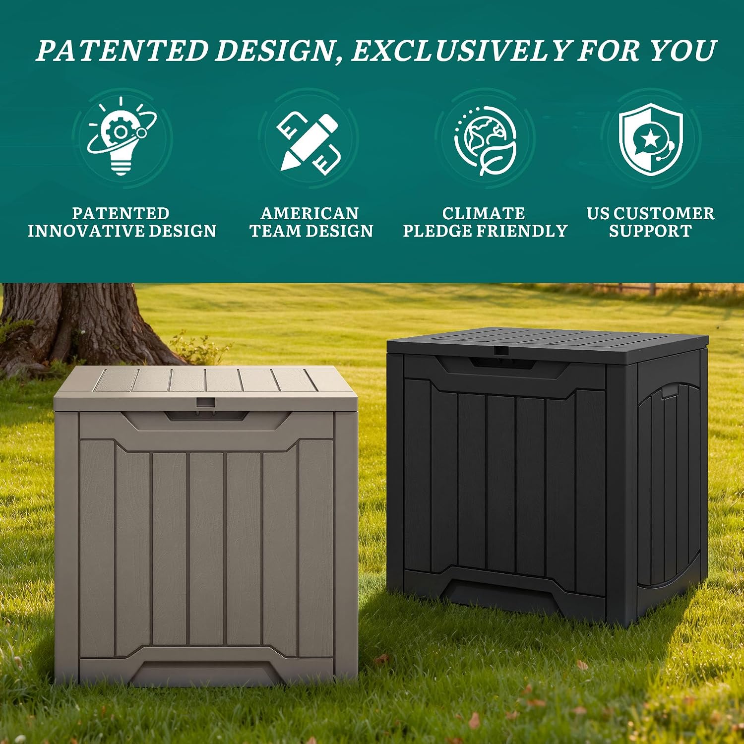 YITAHOME 31 Gallon Deck Boxes Set of 4, Lockable Outdoor Storage Bins for Patio Cushions, Garden Tools, Weather-Resistant Resin Storage Solution, Black