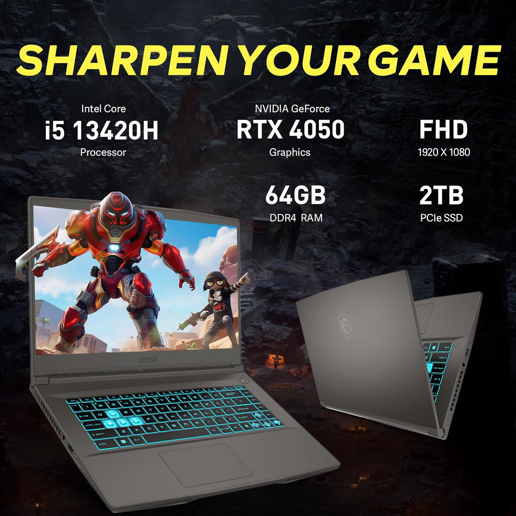 msi Thin 15 15.6' FHD 144Hz Gaming Laptop, Intel i5-13420H, NVIDIA GeForce RTX 4050, 64GB DDR4 RAM, 2TB PCIe SSD, Backlit Keyboard, Wi-Fi 6E, Webcam, Win 11 Pro, Gray, 256GB Docking Station Set